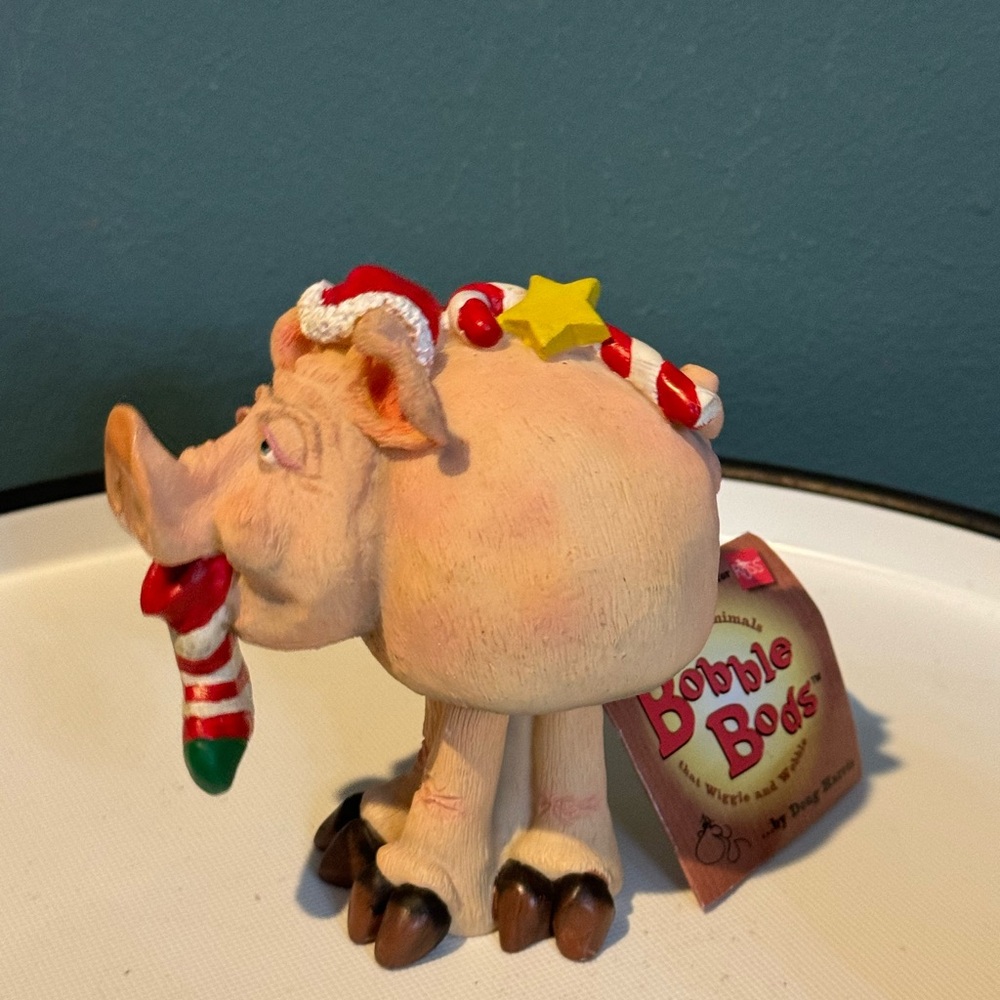 Whimsical Russ Berrie Bobble Bods Prudence the Pig Christmas Figurine